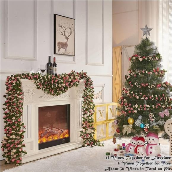 8Pcs 66FT Flower Garland, Artificial Rose Vine Flowers with Green Leaves Hanging - Picture 4 of 6